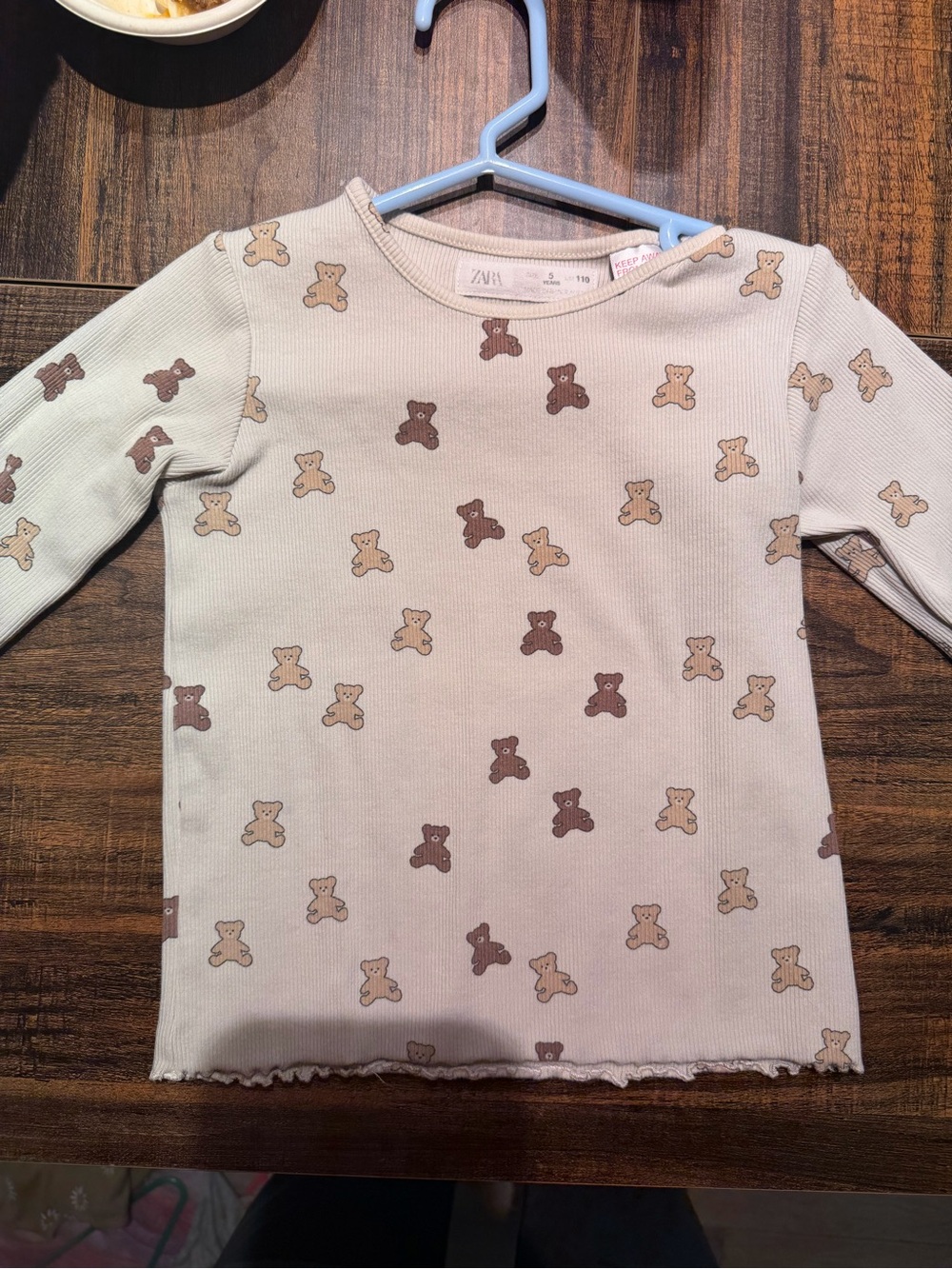 Zara Kids Cream Long-Sleeve Tee with Brown & Beige Teddy Print